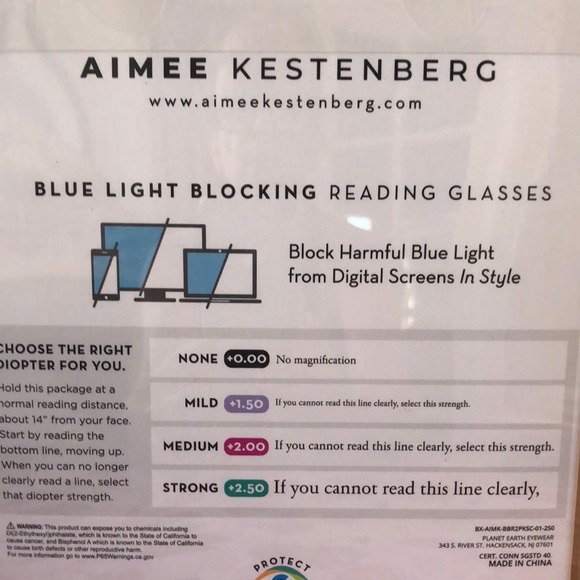 NEW In Box Aimee Kestenberg Blue Light Blocking Reading Glasses 2.5 - Picture 6 of 6